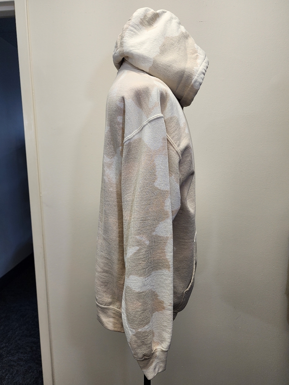 Upcycled Marble Wash Hoodie Gildan Neutral Beige Cream Bleach Dyed Size Large - Picture 4 of 8